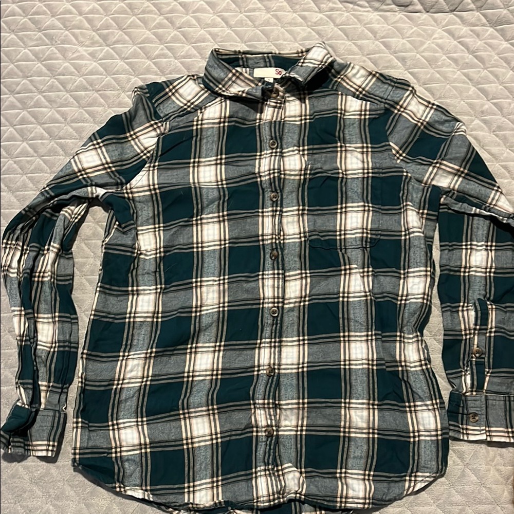 SO Green and White Casual Button Down Shirt